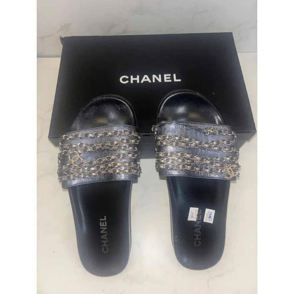 Chanel Chain Detail Slide Sandals